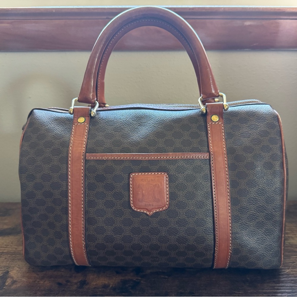 Celine Boston Bag with Structured Design and Leather Accents